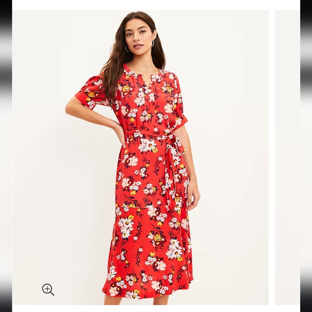 PETITE FLORAL PUFF SLEEVE MIDI DRESSPetite Floral Puff Sleeve Midi Dress, Size 4